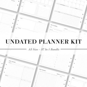 A5, Undated Planner Bundle | Printable Planner Kit | Yearly, Monthly, Weekly, Daily Planner | Guided Journal