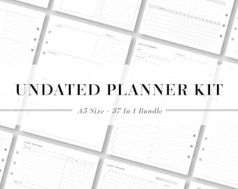 A5, Undatierter Planer | Druckbares Planer Kit | Jahres-, Monats-, Wochen-, Tagesplaner | Geführtes Tagebuch