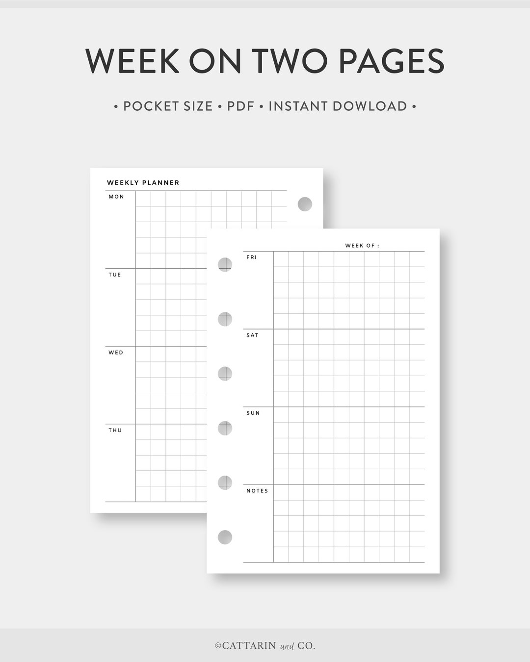 Pocket, Weekly Planner Printable Grid Week on Two Pages Undated