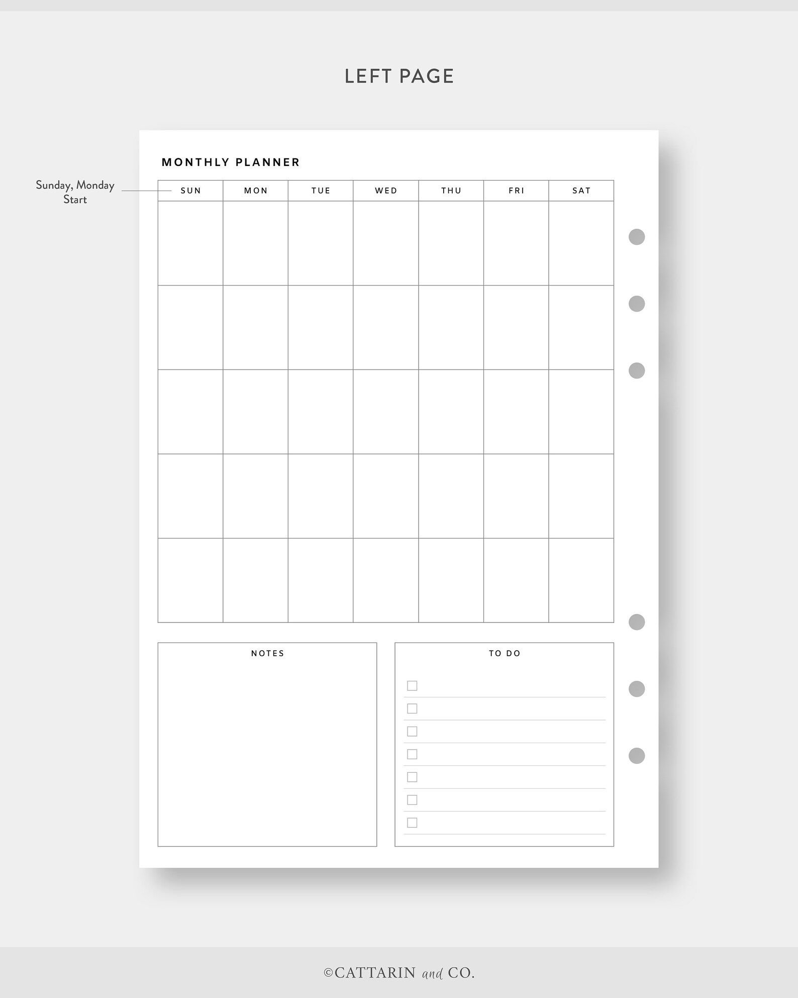A5, Undated Monthly Planner Printable | Month on One Page | to Do List ...