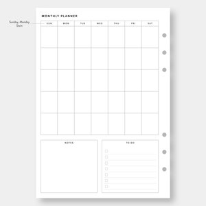 A5, Undated Monthly Planner Printable | Month on One Page | to Do List ...