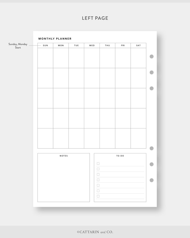 A5, Undated Monthly Planner Printable | Month on One Page | to Do List ...