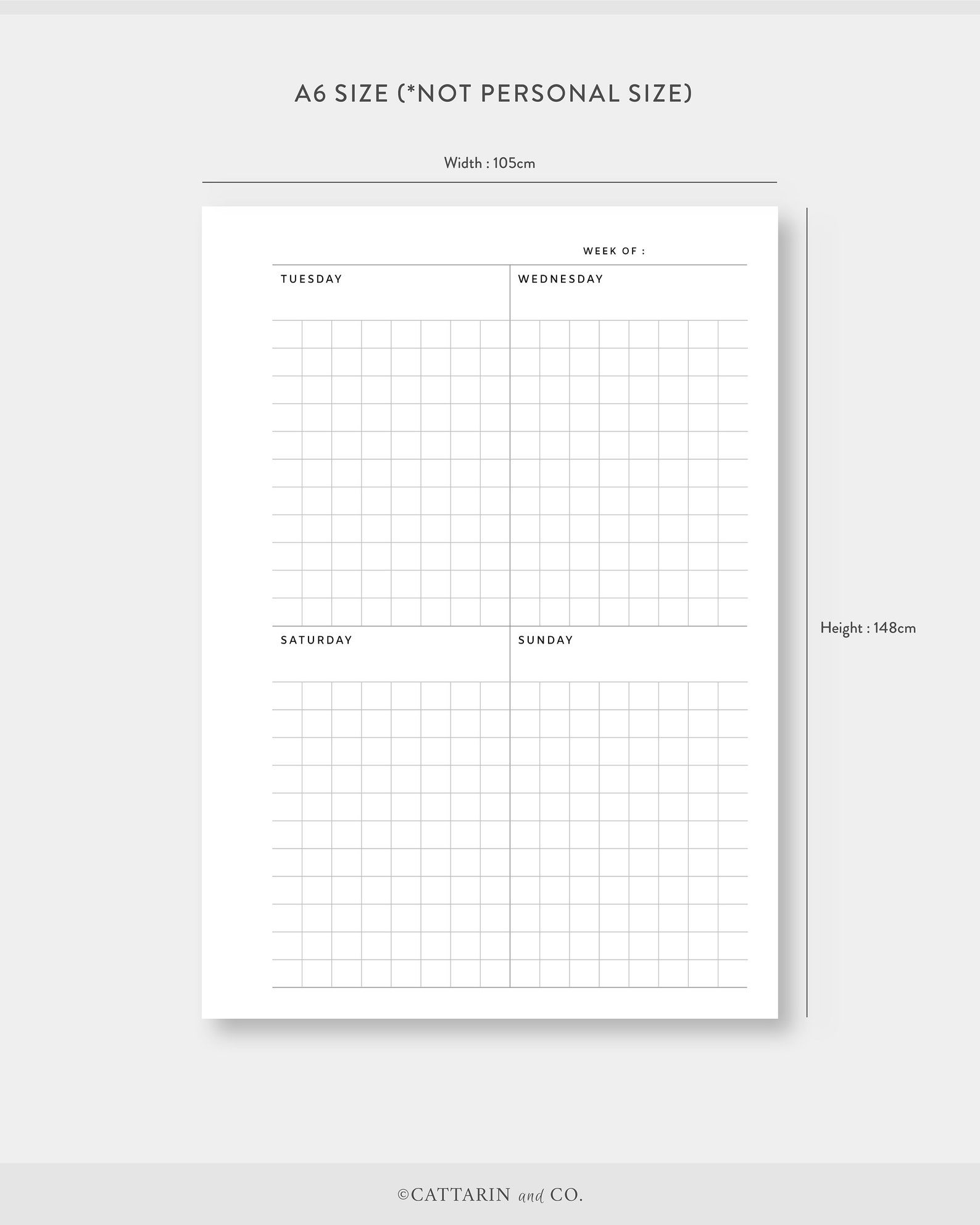 A6, Weekly Planner Printable | Vertical Grid | Week on Two Pages ...