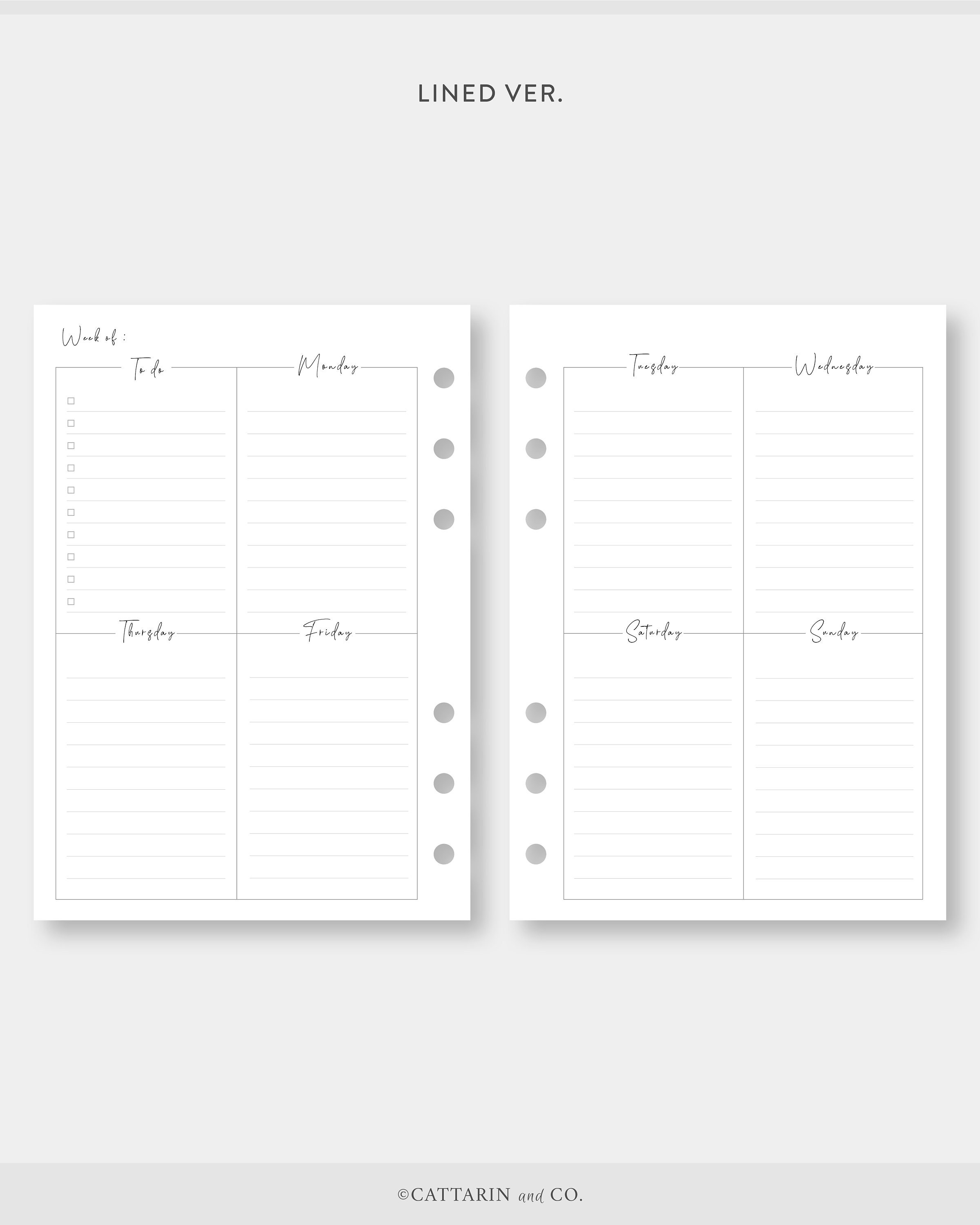 A6, Weekly Planner Printable Week on Two Pages Wo2p Undated Template ...