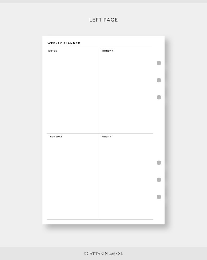 Half Letter, Weekly Planner Printable | Week on Two Pages | Undated ...