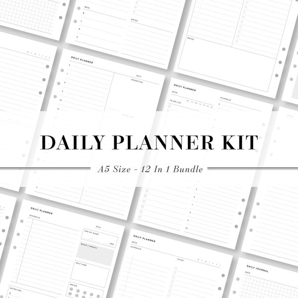 A5, Daily Planner Bundle | Printable pdf inserts | Daily Agenda, Daily Task List | Daily Overview | Day at a glance | To do list