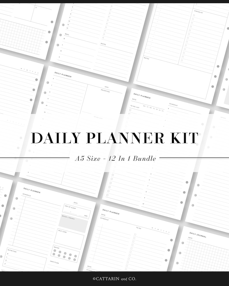 A5, Daily Planner Bundle Printable Pdf Inserts Daily Agenda, Daily Task