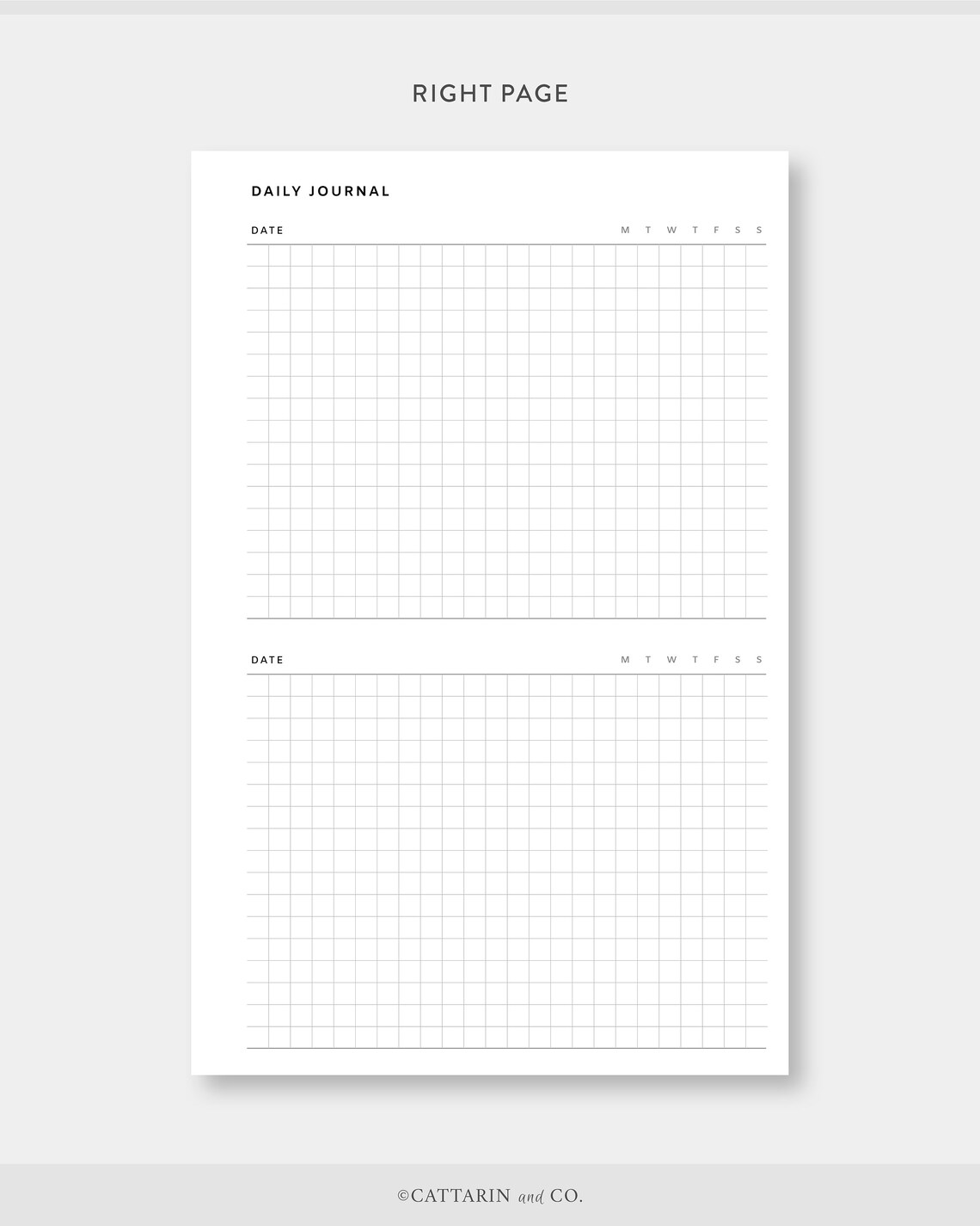 Half Letter, 2D1P Daily Journal Grid Daily Planner Printable Undated ...