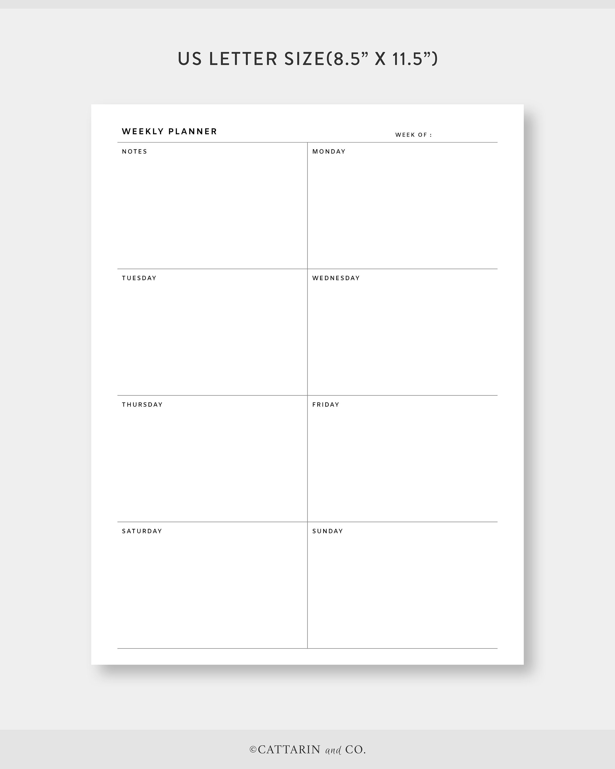 A4 | US Letter, Minimalist Weekly Planner Printable | Week on One Page ...