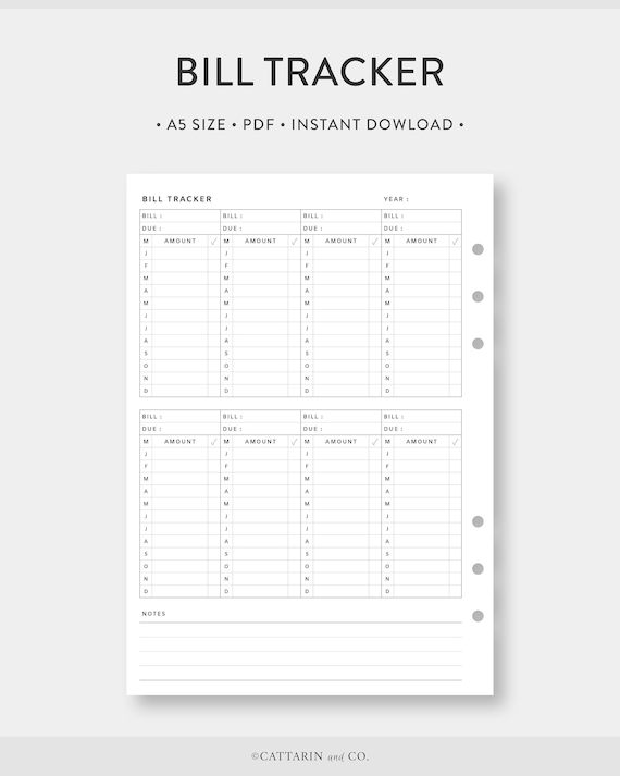 A5 Bill Tracker Printable Spending Log Bill Organizer - Etsy