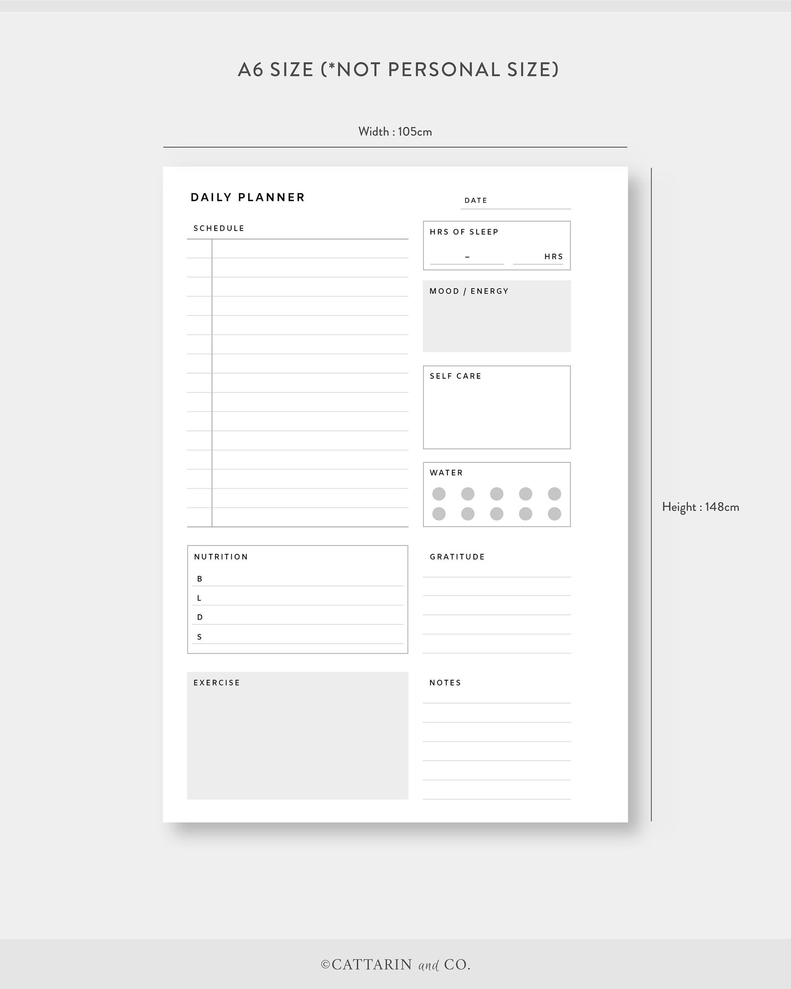 A6, Wellness Daily Planner Printable | Day on One Page | Undated ...