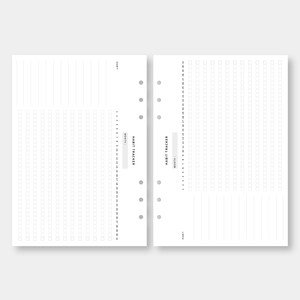 May include: A printable habit tracker with two pages. The left page has a section for notes and a grid for tracking habits. The right page has a grid for tracking habits with a section for notes at the bottom. The text "HABIT TRACKER" is printed at the top of each page.