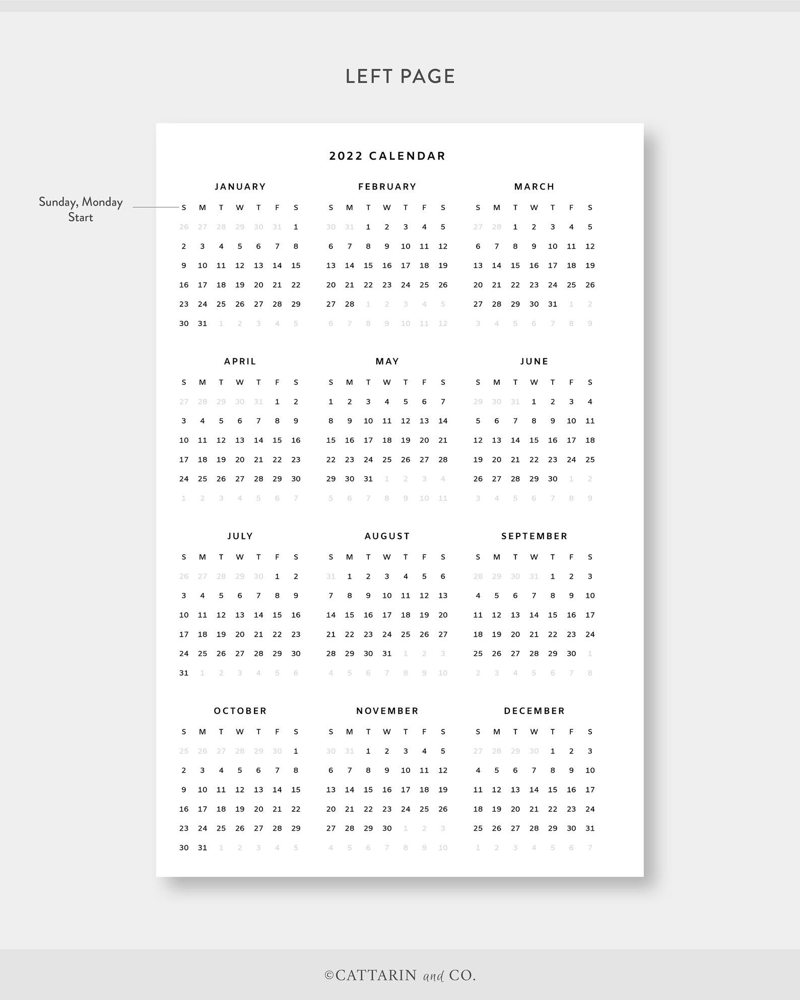 half letter 2022 yearly calendar printable year at a glance etsy