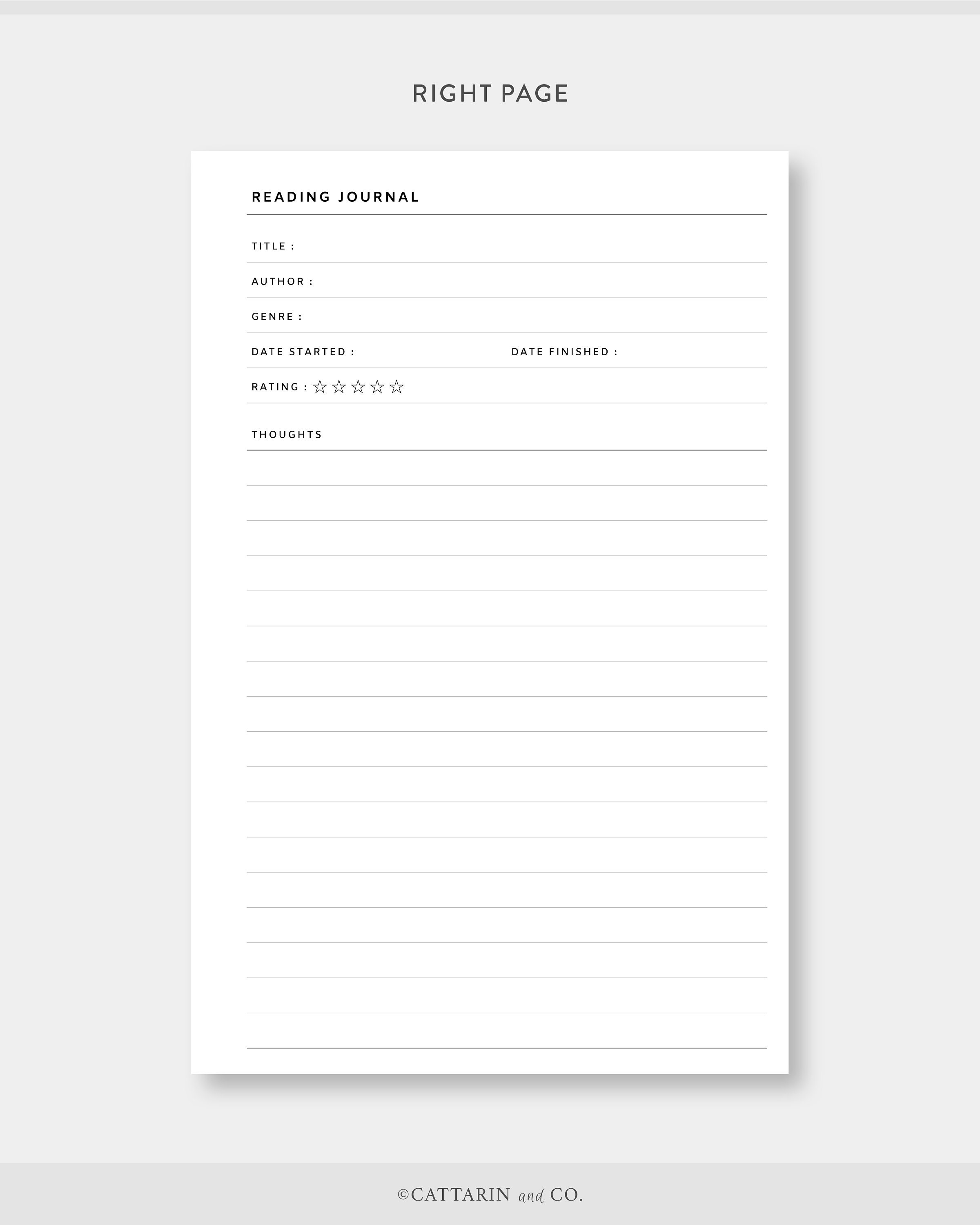 Half, Reading Journal, Log Printable Set Book Review, List Simple