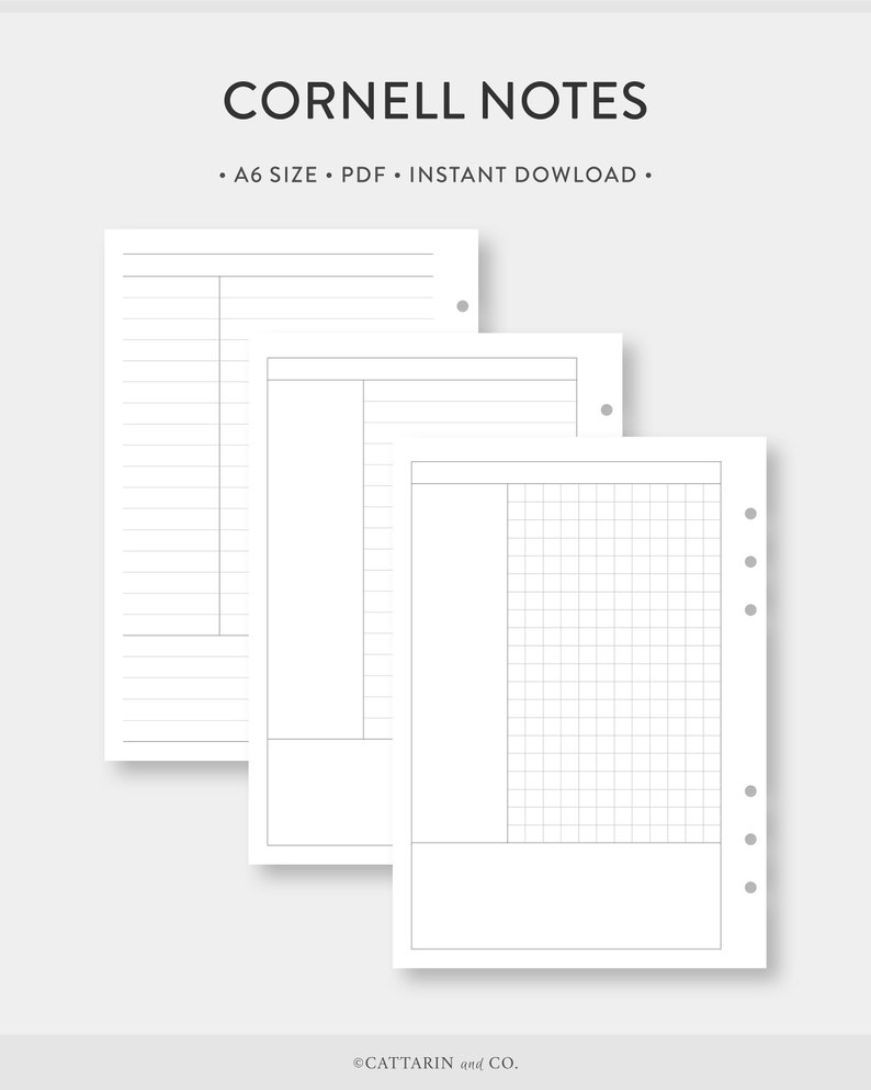 A6, Cornell Notes Template | Grid, Lined Paper | College University ...