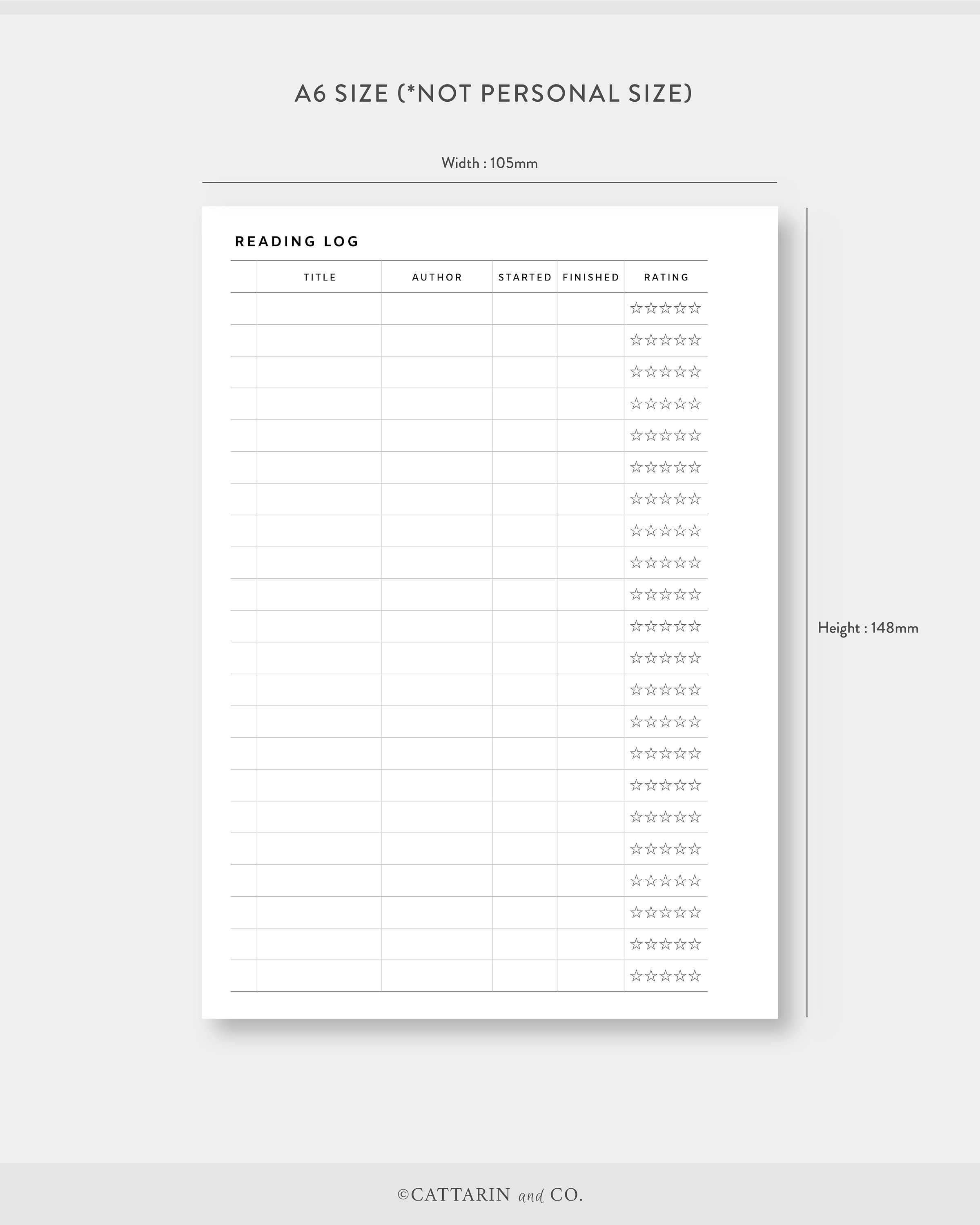 A6, Reading Journal, Log Printable Set | Book Review, List | Simple ...
