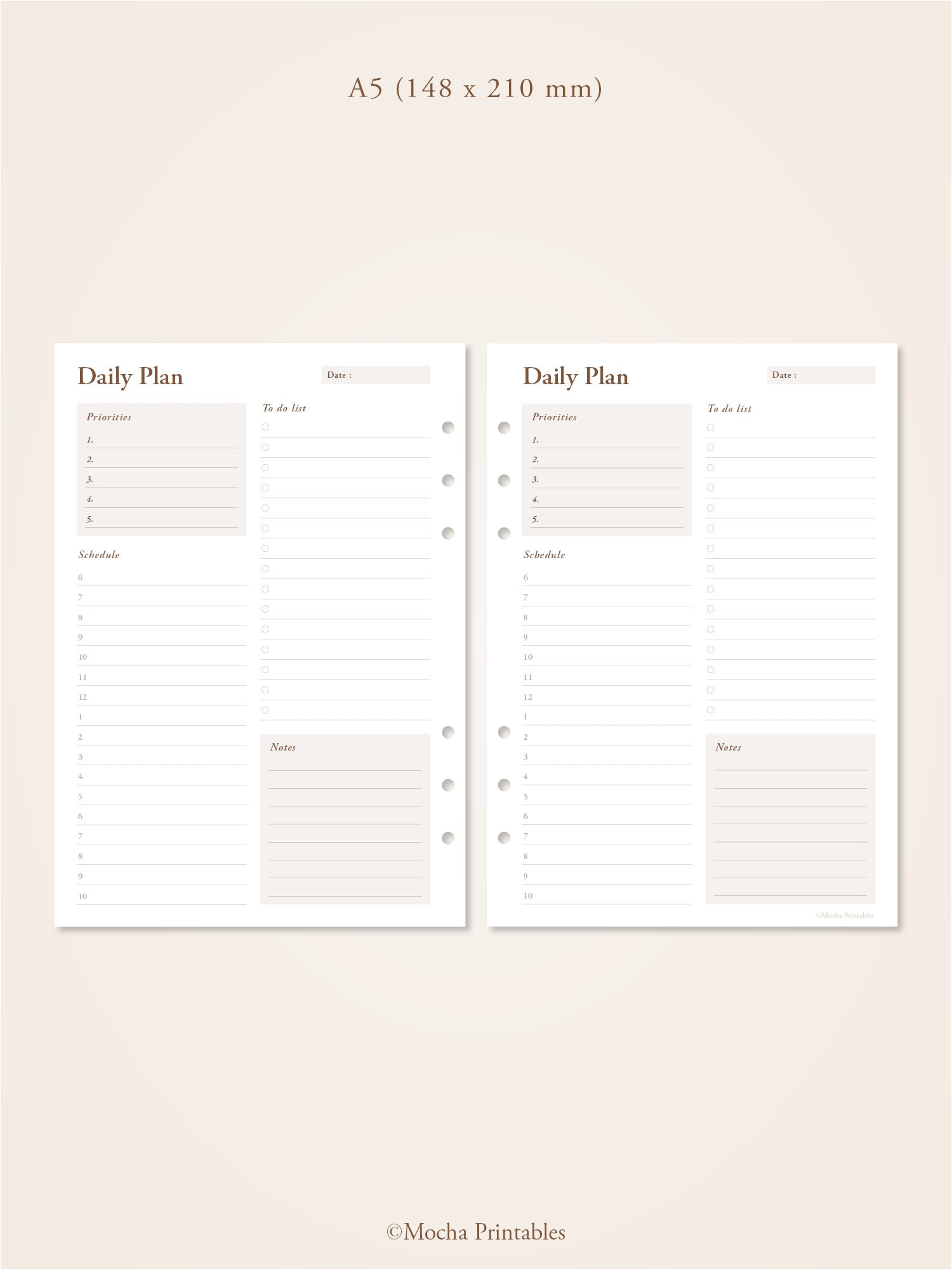 Daily Planner Printable | Day on One Page | A4, A5, US Letter, Half ...