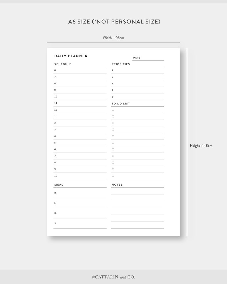 A6, Daily Planner Printable Fillable , Editable Day on One Page Undated
