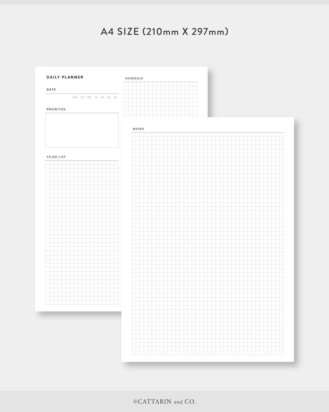 A4 | US Letter, Undated Daily Planner Printable Grid Paper | Day on Two ...