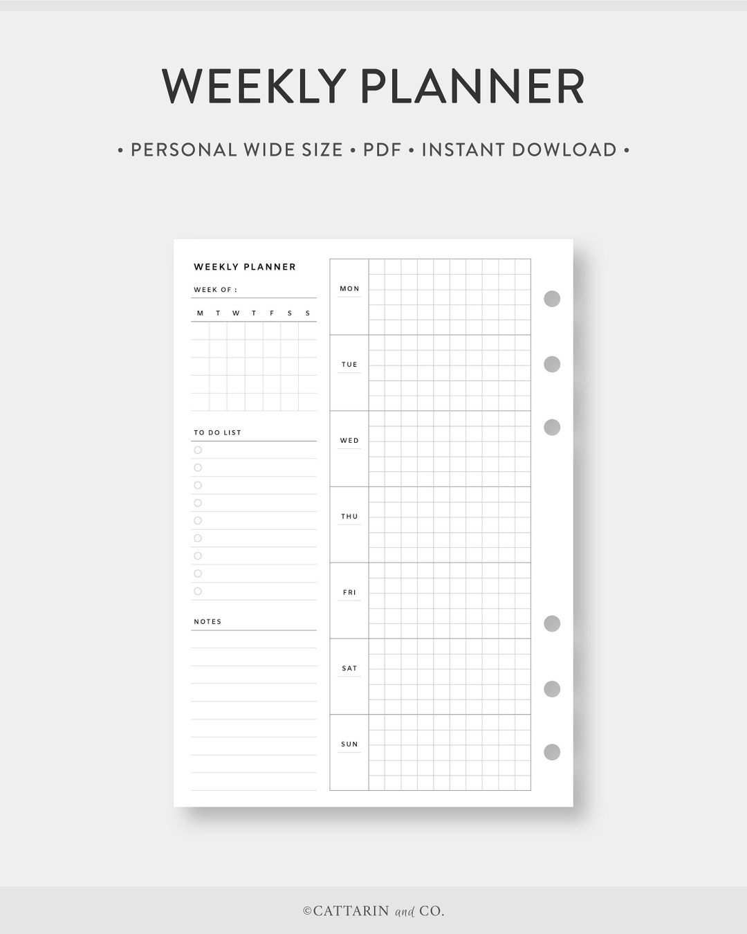 Personal Wide Weekly Planner Printable Horizontal Grid - Etsy