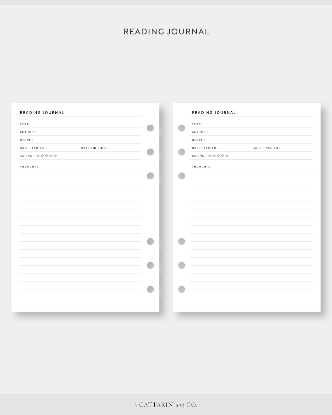 A6, Reading Journal, Log Printable Set Book Review, List Simple ...