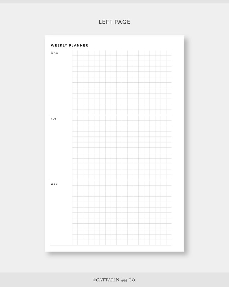 Half Letter, 5 Days Weekly Planner Printable Monday Friday, Grid Week ...