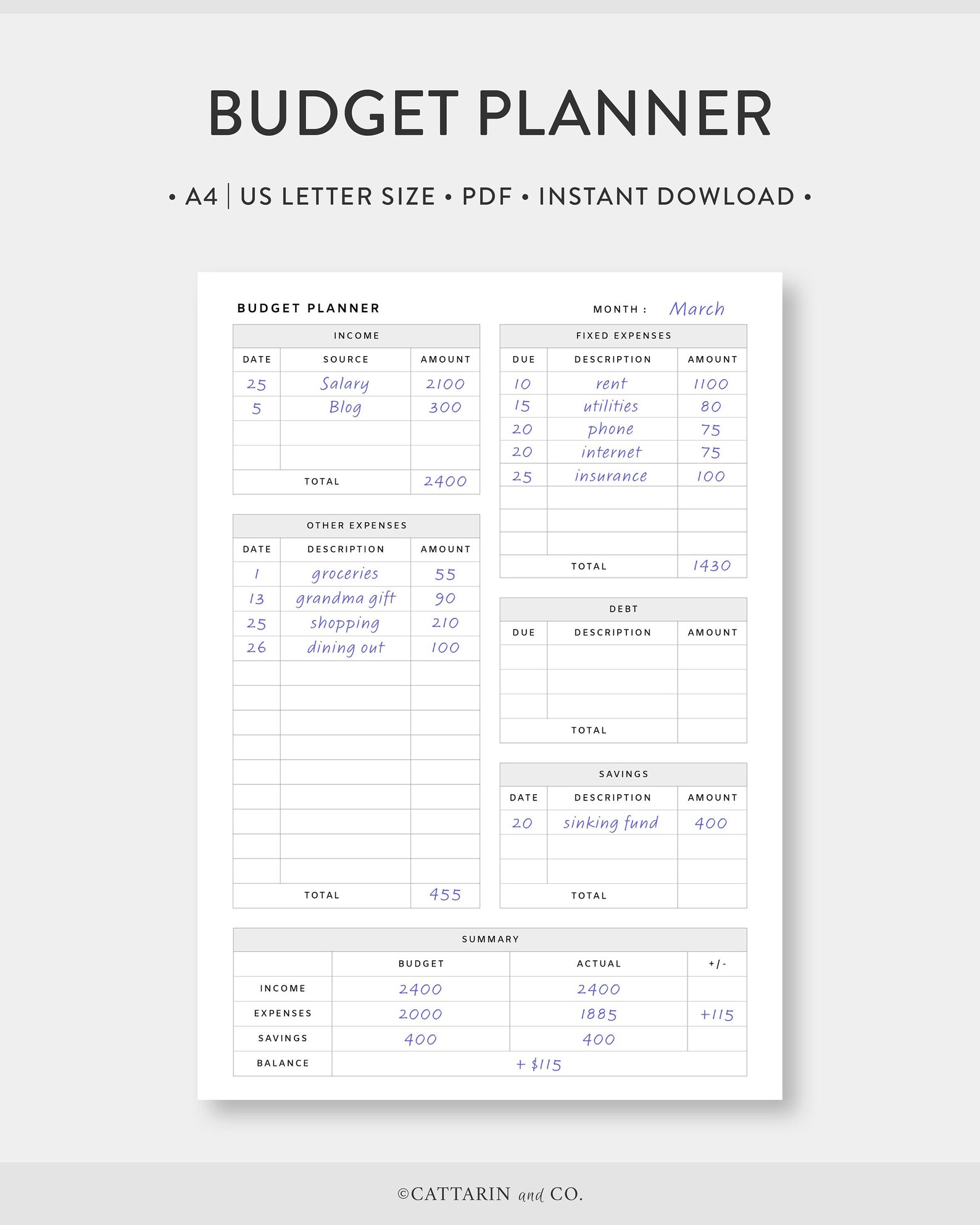 A4 | US Letter, Budget Planner Printable - Etsy