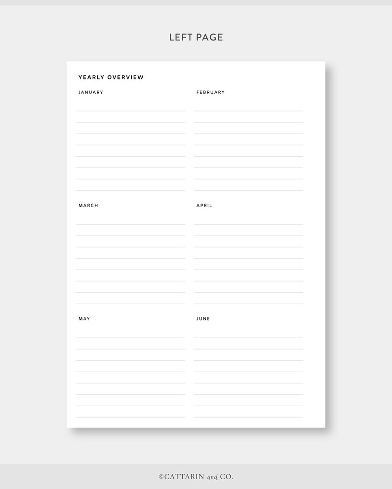 A5, Yearly Overview Printable Year on Two Pages Year at a Glance Annual ...