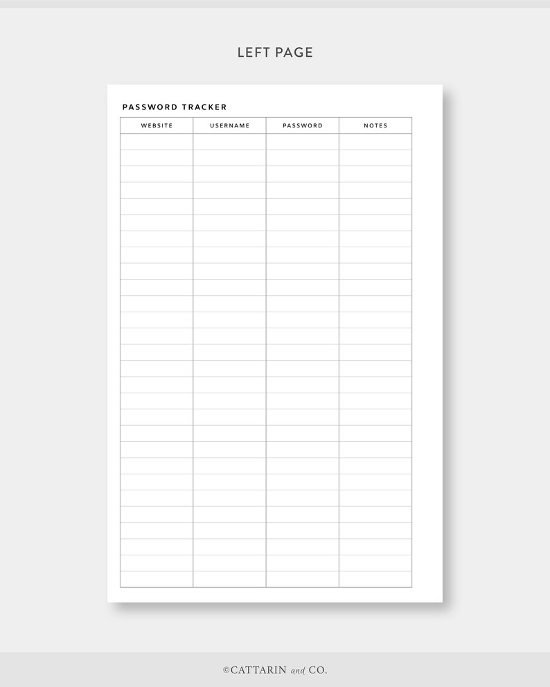 Half Letter, Password Tracker Printable | Password Log Password Keeper ...