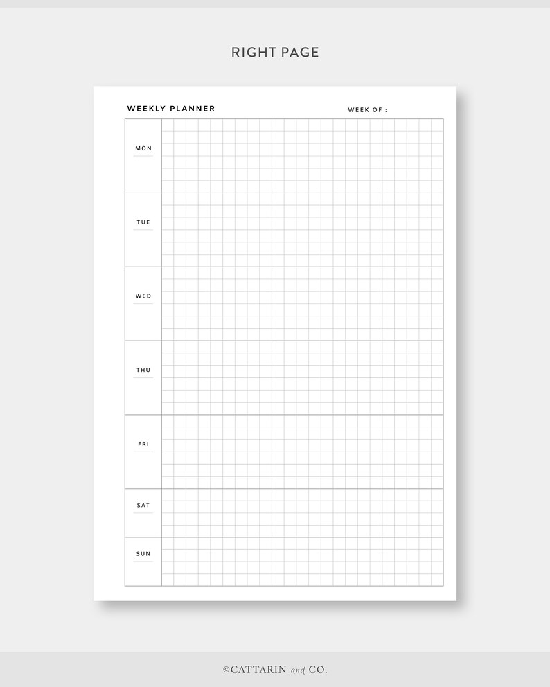 A5, Undated Weekly Planner Grid Paper Week on Two Pages WO2P 5x5 Graph