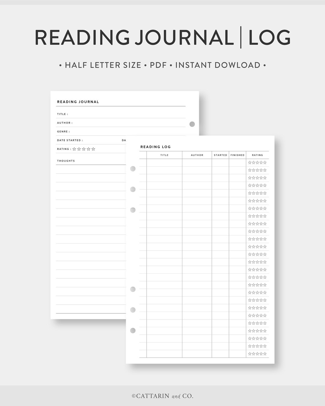 Half, Reading Journal, Log Printable Set Book Review, List Simple