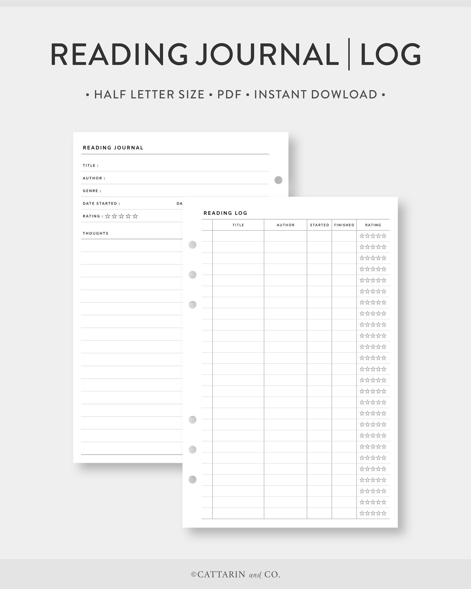 Half, Reading Journal, Log Printable Set Book Review, List Simple