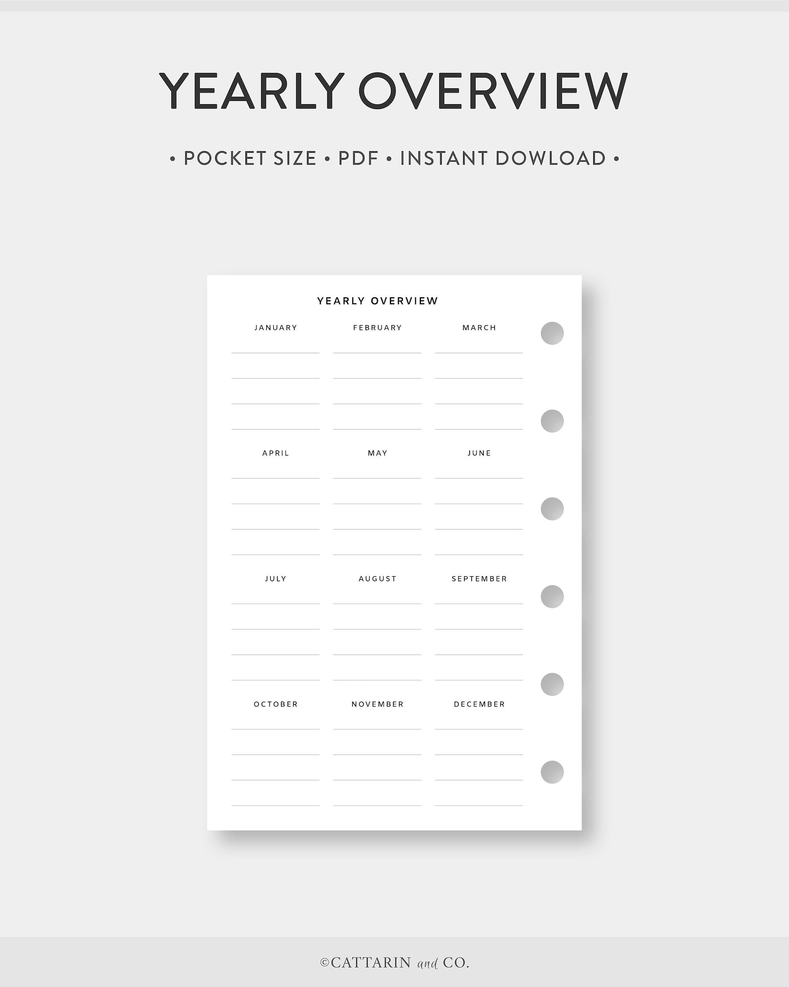 Pocket, Yearly Overview Printable Year at a Glance Annual Planner ...