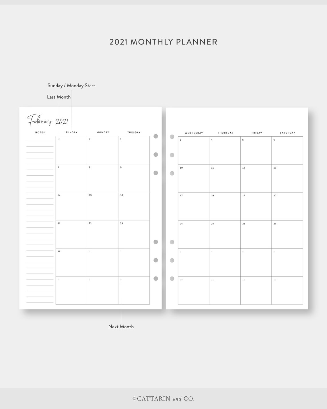 2021 2022 monthly planner printable calendar on two pages etsy