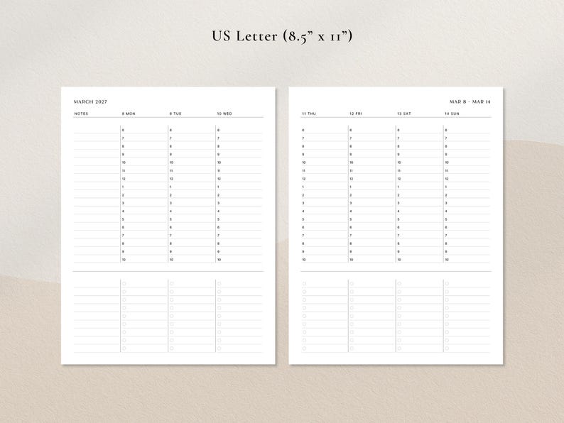Veckoplanerare 2027–2028 | Timschema med att-göra-layout i PDF-format | A4, A5, US Letter, Half Letter, FC, Personlig, Personlig bred bild 3