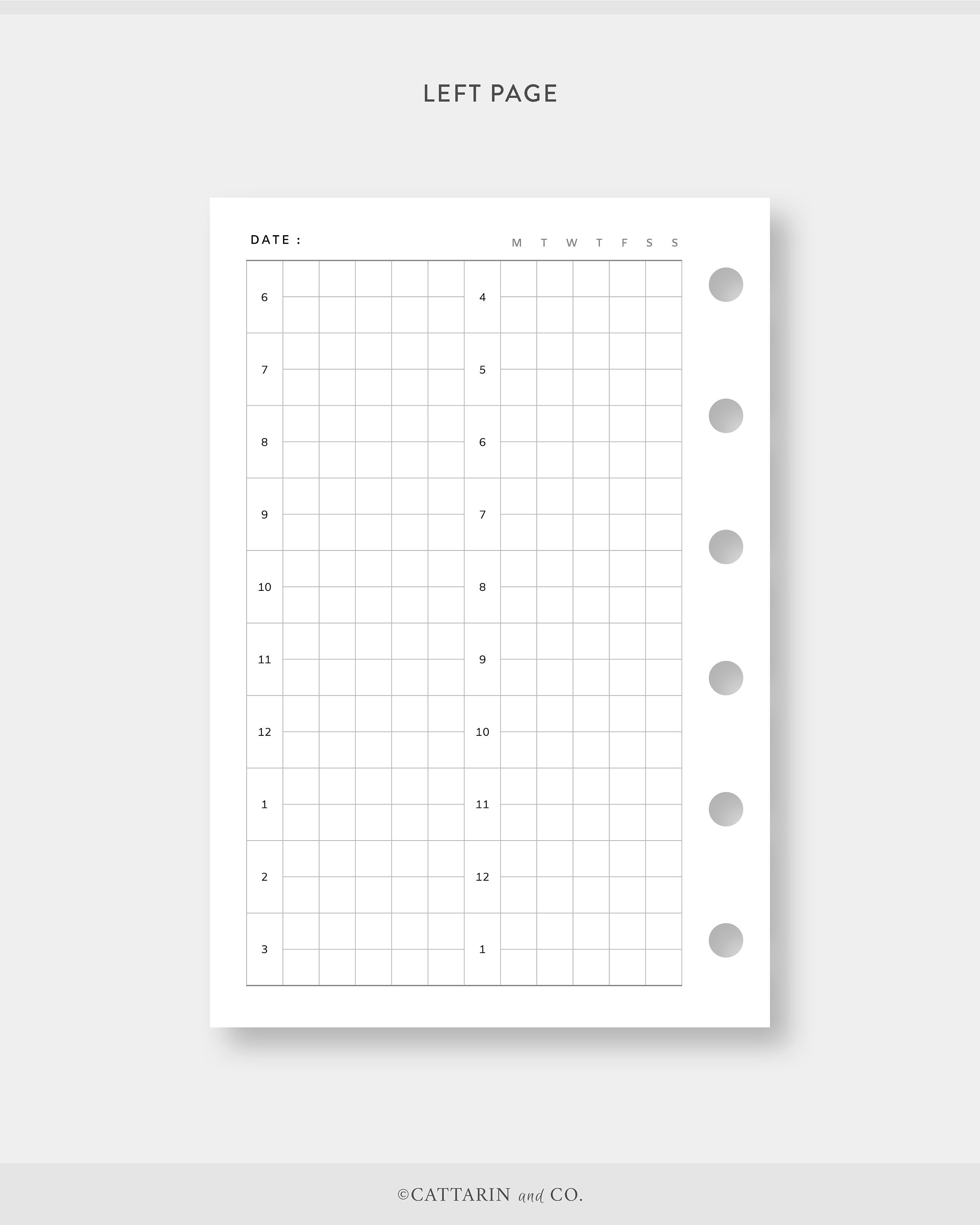 Pocket, Daily Planner Printable, Grid Notes Day on Two Pages Undated