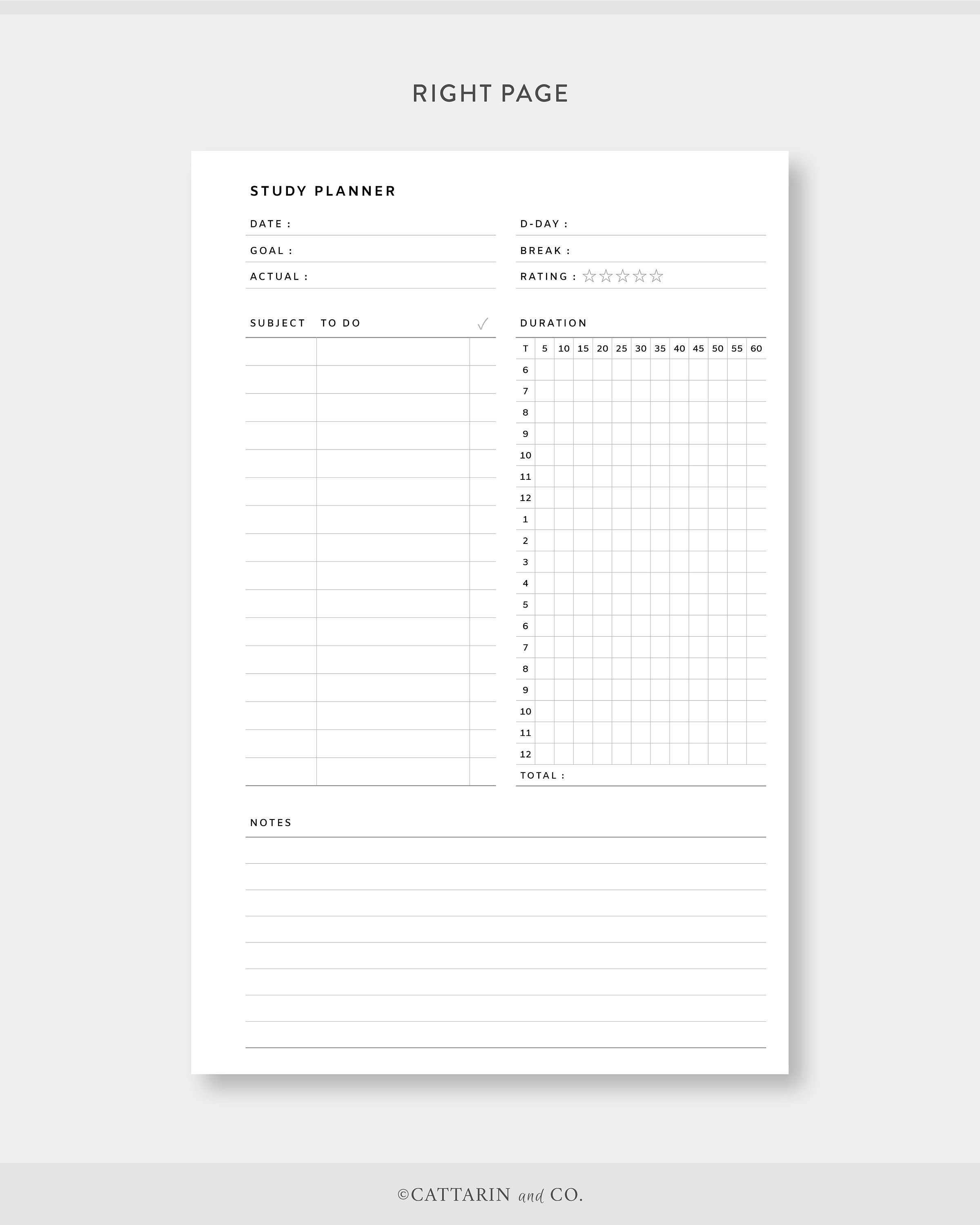 Half Letter, Study Planner Printable Daily Study Session Template 5 ...