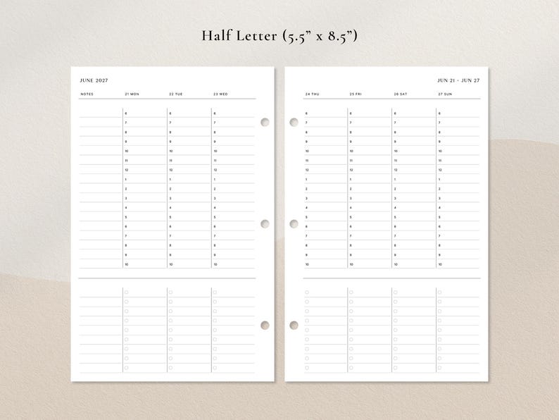 Veckoplanerare 2027–2028 | Timschema med att-göra-layout i PDF-format | A4, A5, US Letter, Half Letter, FC, Personlig, Personlig bred bild 5