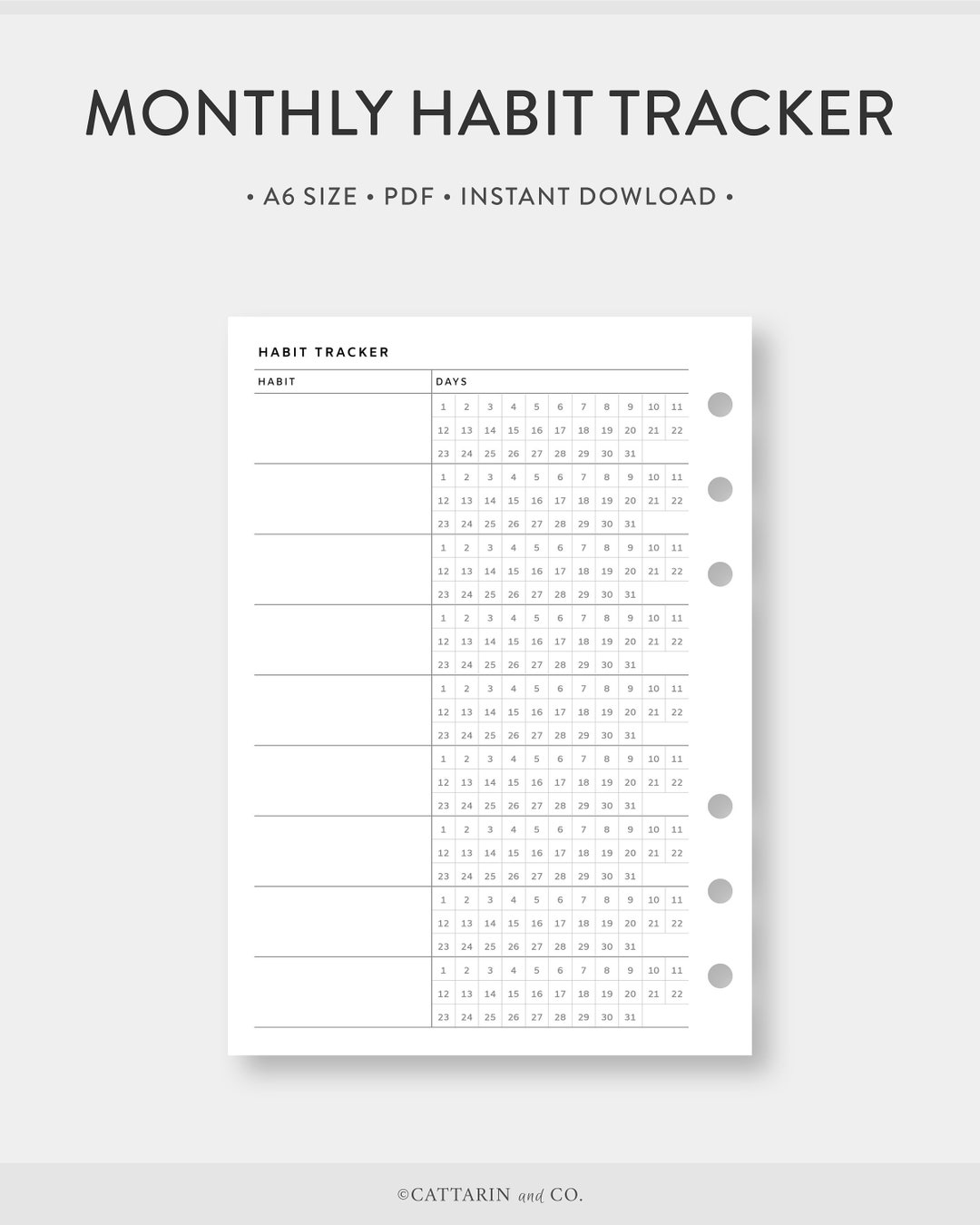 A6, Monthly Habit Tracker Printable | Routin Track | Simple Minimal ...