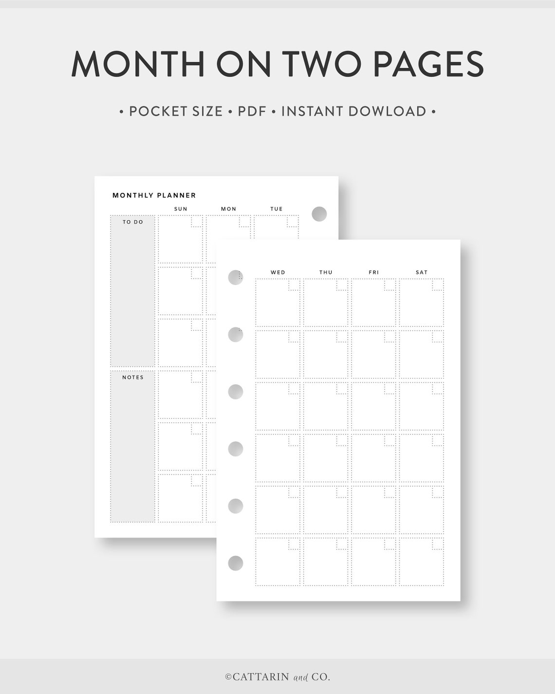 Pocket Monthly Planner Printable Month on Two Pages Etsy