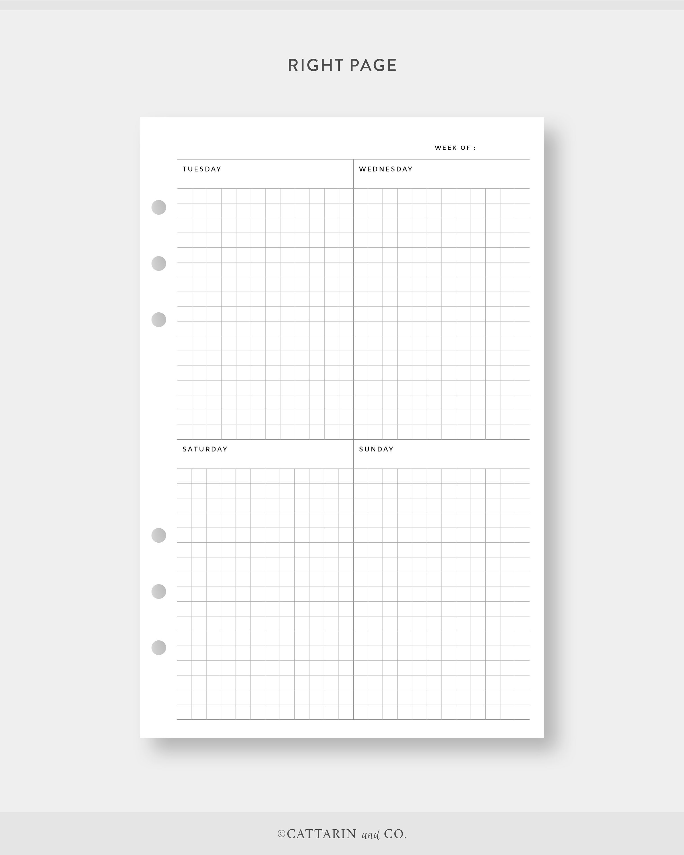 Half Letter, Weekly Planner Printable | Vertical Grid | Week on Two ...