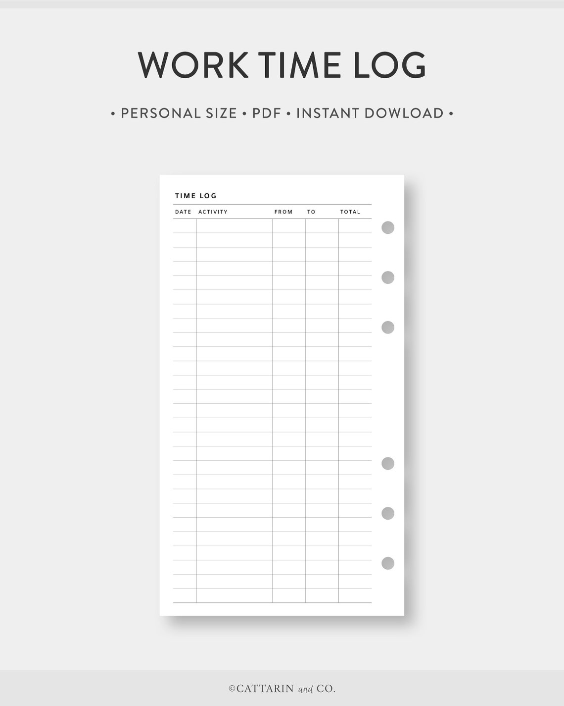 Personal, Work Time Log Printable | Simple Time Sheet Tracker Template ...