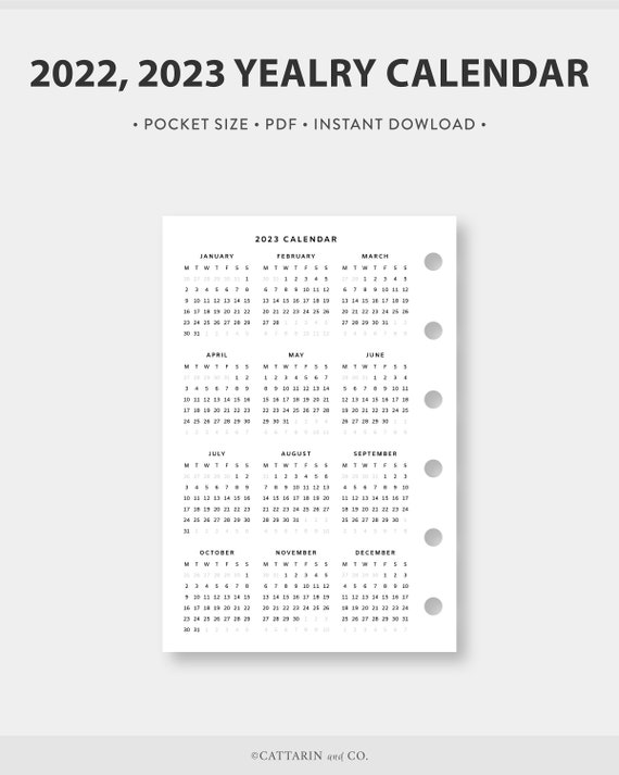 Pocket 2022 2023 Yearly Calendar Printable Year at a - Etsy