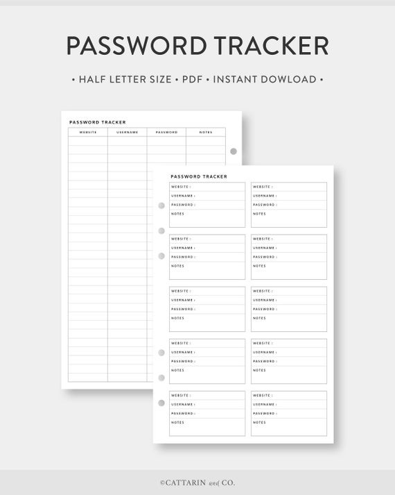 Half Letter Password Tracker Printable Password Log - Etsy