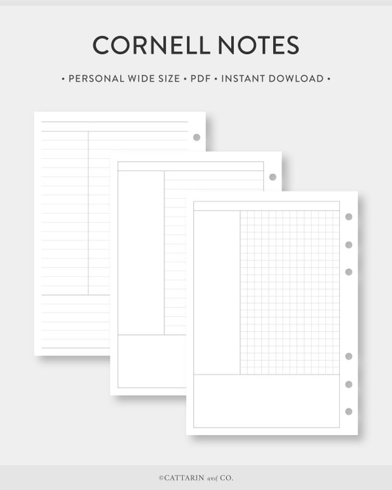 Personal Wide Cornell Notes Template Grid Lined Paper | Etsy
