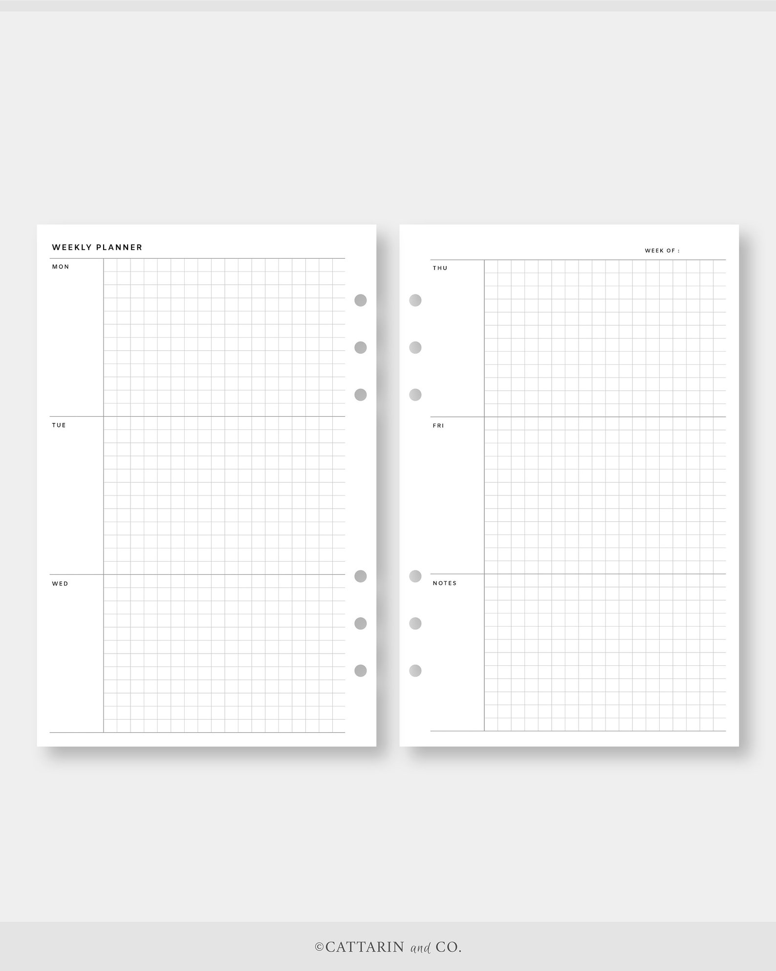 Half Letter, 5 Days Weekly Planner Printable Monday Friday, Grid Week ...