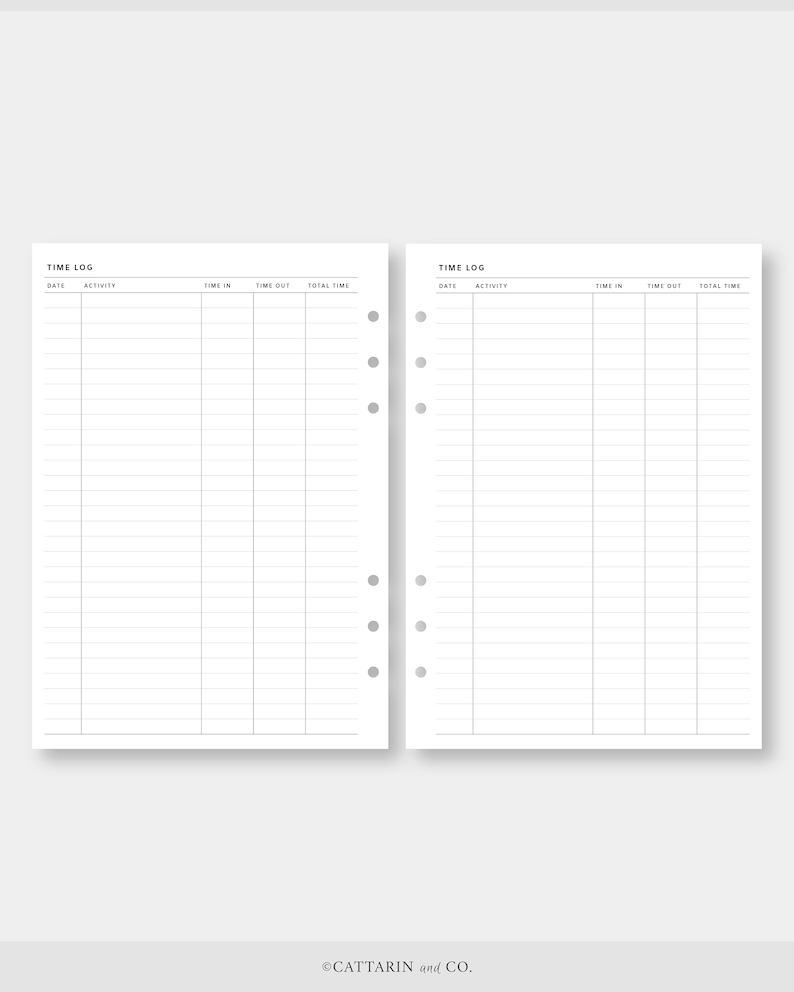 A5, Work Time Log Printable | Simple Time Sheet Tracker Template ...