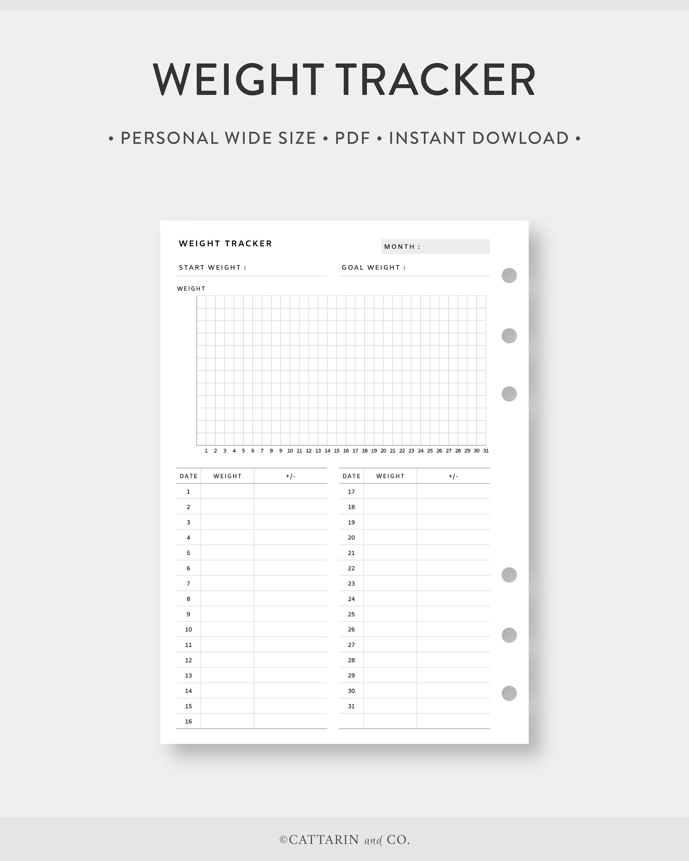 Personal Wide, Weight Tracker Printable | Monthly Weight Loss Chart ...