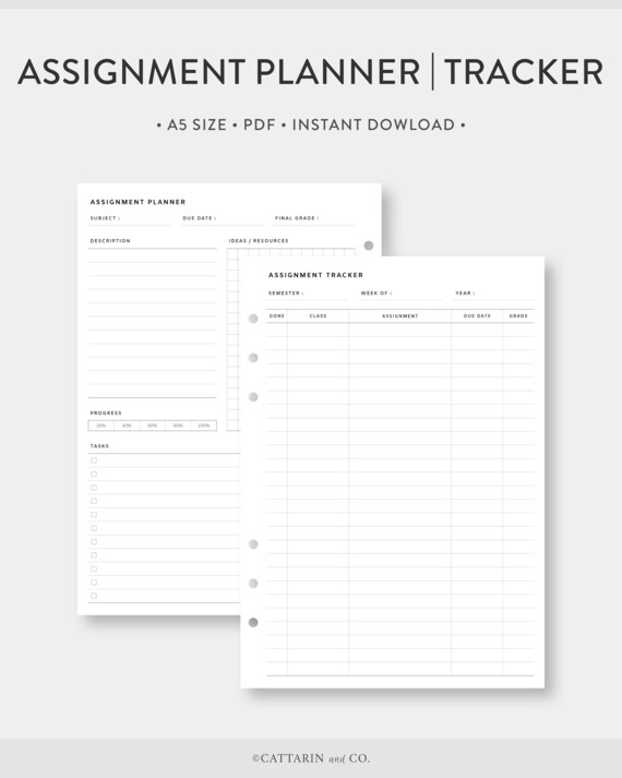 A5 Assignment Planner & Tracker Printable Homework Study | Etsy