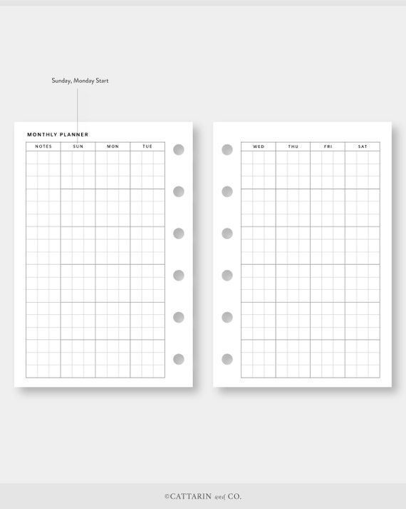Pocket, Grid Monthly Planner Printable Calendar Month on Two Pages Undated  Simple Template Journal PDF Inserts PK Size Mo2p - Etsy